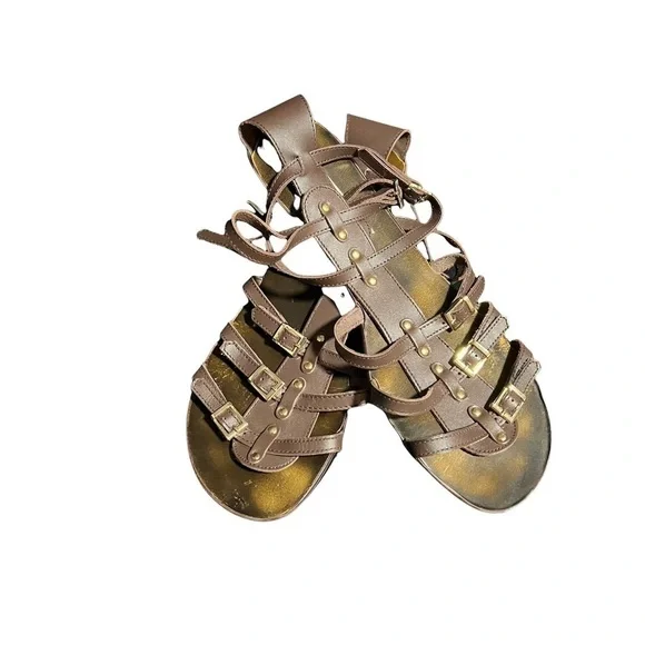 STEVE MADDEN LEATHER GLADIATOR SANDALS SIZE 9.5 IN BROWN - Picture 4 of 4